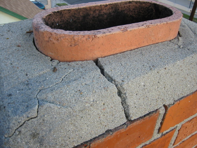 Cracked mortar at chimney top